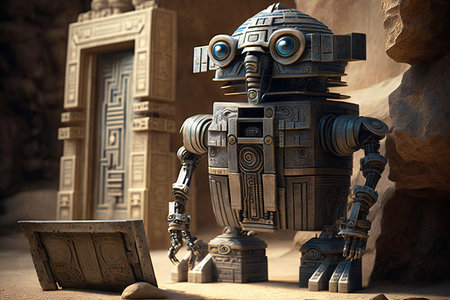 robotic sneak thief, pilfering priceless treasures from ancient temple, created with generative aiの素材