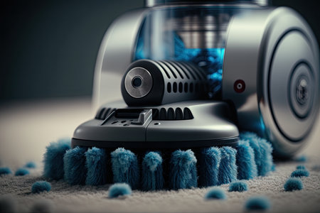 close-up of robot vacuums moving brush and suction tube, created with generative aiの素材