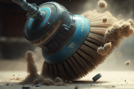 close-up of robots spinning brush, collecting dust and debris from floor, created with generative aiの素材