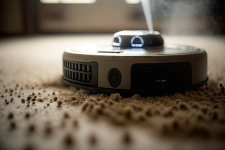 close-up of robots vacuum nozzle, cleaning the floor with precision, created with generative aiの素材