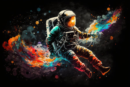 artistic astronaut floating through space, surrounded by stars and galaxies, created with generative aiの素材
