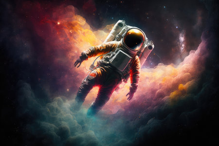 artistic astronaut floating in the void of space, surrounded by stars and nebulae, created with generative aiの素材