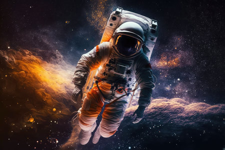 astronaut, floating among stars and galaxies in outer space, created with generative aiの素材
