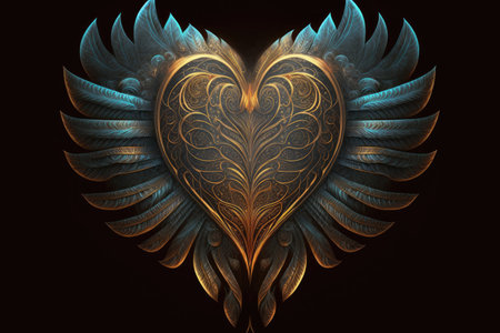 abstract beautiful symbol with wings as art of heart on dark background, created with generative aiの素材