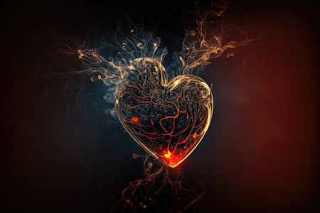 original beautiful picture with red heart inside on dark background, created with generative aiの素材