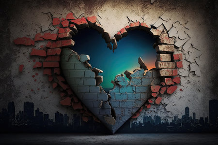 original work of art of heart in form of image with broken wall, created with generative aiの素材