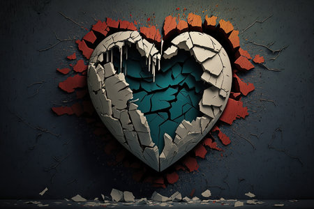 original work of art of heart in form of image with broken wall, created with generative aiの素材
