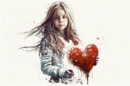 girl with heart in hand on white background, created with generative aiの素材