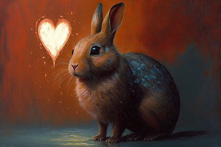 expressive oil painting with image of rabbit and art of heart, created with generative aiの素材