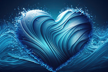 blue abstract heart shape background with smears and waves, created with generative aiの素材
