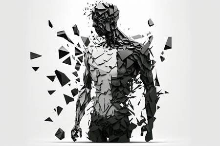 shattered abstract human figure with open heart on white background, created with generative aiの素材