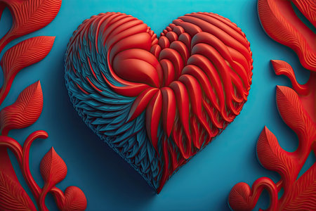 symbol of love in form of red heart on blue background digital illustration, created with generative aiの素材