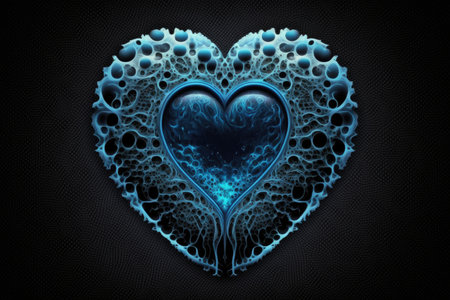 abstract blue circle on dark background in form of art of heart, created with generative aiの素材