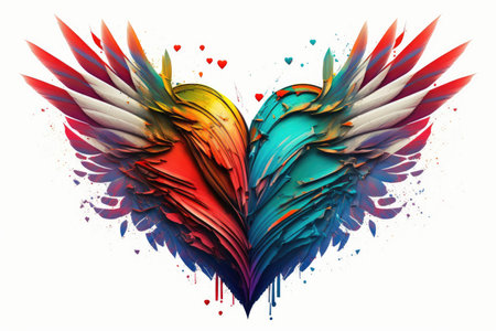 abstract image of multi-colored hearts with wings art of heart isolated on white background, created with generative aiの素材