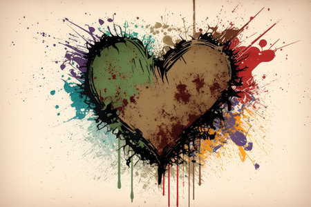 heart of palette on dirty background with smudges and splashes, created with generative aiの素材