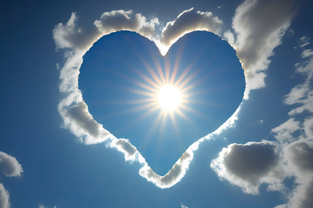 heart shape against blue sky as symbol of love and friendship, created with generative aiの素材