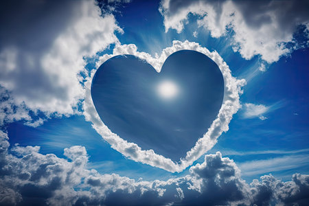 heart shape against blue sky as symbol of love and friendship, created with generative aiの素材