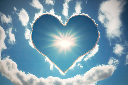 heart shape against blue sky as symbol of love and friendship, created with generative aiの素材