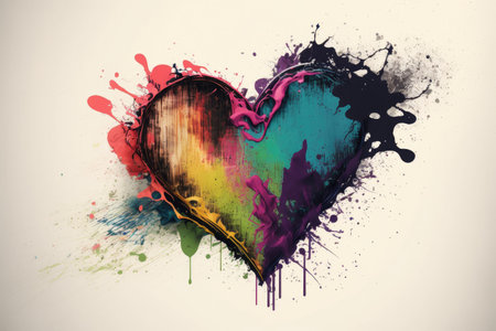 abstract heart with paint on canvas background, created with generative aiの素材