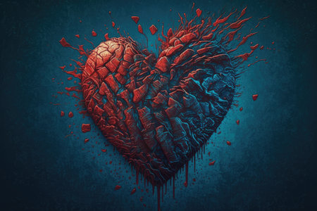 red texture heart on blue background art of heart, created with generative aiの素材