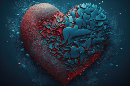 red texture heart on blue background art of heart, created with generative aiの素材
