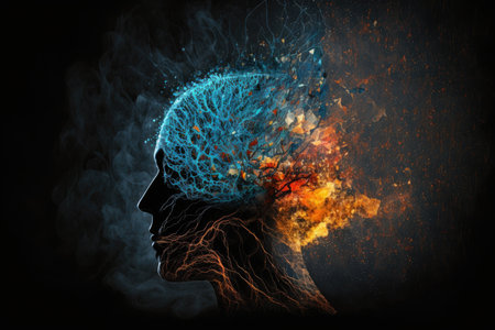 abstract image of human mind in thinking on dark background, created with generative aiの素材