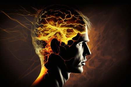 abstract image of human mind in thinking on dark background, created with generative aiの素材
