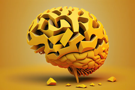 creative thinking abstract brain hemisphere on yellow background, created with generative aiの素材