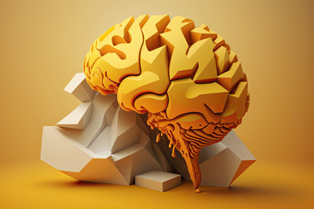 creative thinking abstract brain hemisphere on yellow background, created with generative aiの素材