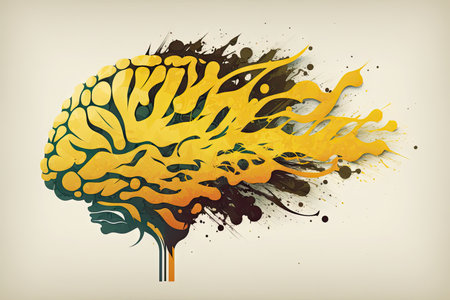 abstract human brain with inspiration and creative thinking in yellow tones, created with generative aiの素材