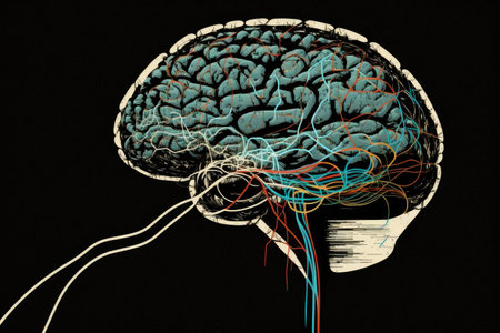 abstract art of brain in form of human head with cable connection, created with generative aiの素材