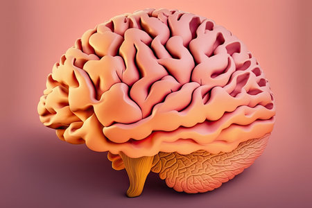 petals of bright pink peach on image of brain in art of brain, created with generative aiの素材