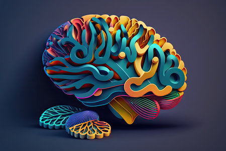 colorful abstract brain in form of ornament on blue background, created with generative aiの素材