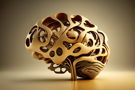abstract human brain in golden beige tones as symbol of art of brain, created with generative aiの素材