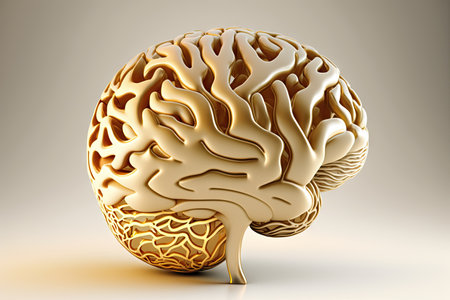 abstract human brain in golden beige tones as symbol of art of brain, created with generative aiの素材