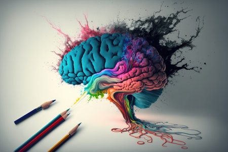 creativity and creativity in process of thinking on picture of brain, created with generative aiの素材