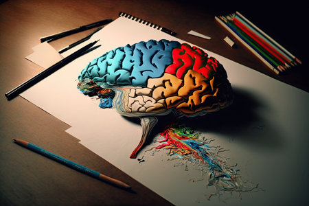 creativity and creativity in process of thinking on picture of brain, created with generative aiの素材