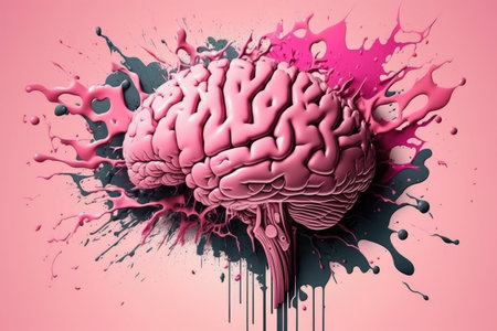 creative thinking in form of pink rush on art of brain background, created with generative aiの素材