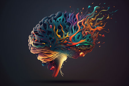 creative abstract thoughts brain on dark background digital illustration, created with generative aiの素材