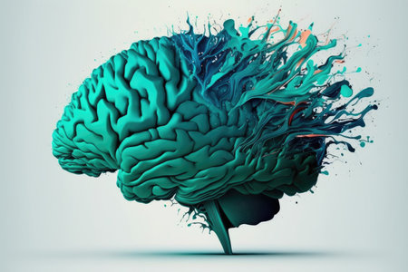 creative thinking and artistic brain in blue green tones, created with generative aiの素材