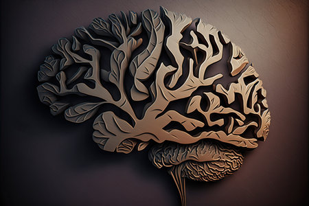 grey brown human brain as artistic background for abstract thinking and art of brain, created with generative aiの素材