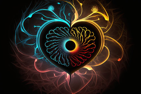 art of brain and heart in form of abstract spirograph on dark background, created with generative aiの素材