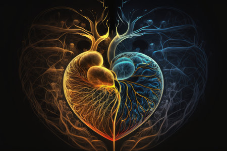 art of brain and heart in form of abstract spirograph on dark background, created with generative aiの素材