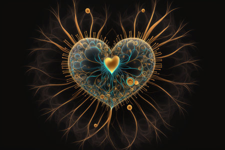 art of brain and heart in form of abstract spirograph on dark background, created with generative aiの素材