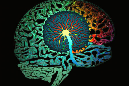 abstract image of human brain in form of circle worshiping art of brain, created with generative aiの素材