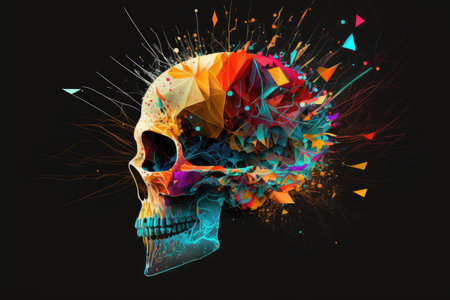 art of brain concept in shape of abstract human skull, created with generative aiの素材