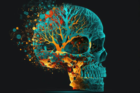 art of brain concept in shape of abstract human skull, created with generative aiの素材