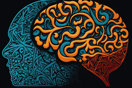 thinking and rational thinking portrait of brain in abstract pattern, created with generative aiの素材