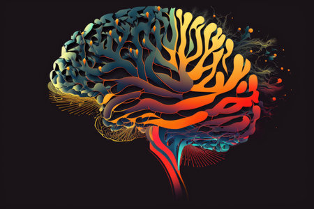 thought over human brain in form of modern abstract art on dark background, created with generative aiの素材