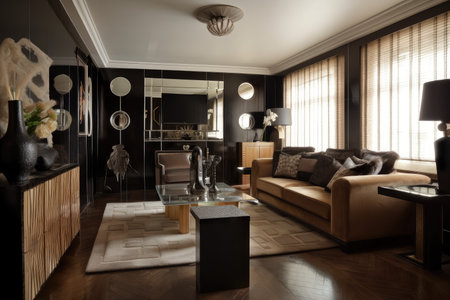 art deco home, with designer accents and furnishings, bringing in the style of the era, created with generative aiの素材